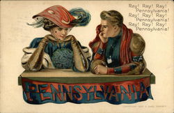 Couple Seated above a Pennsylvania Banner College Girls Postcard Postcard Postcard