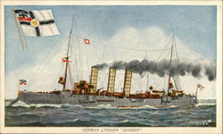 Steamer sailing on ocean. Postcard