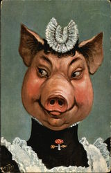 Pig in Maid Uniform Postcard
