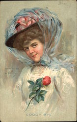 A lady and a single rose Postcard