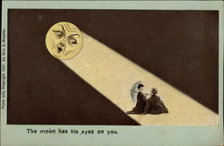 The Moon Has His Eyes on You.- Couple Sitting Under Moon Postcard