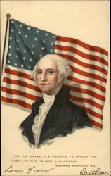 George Washington in front of American Flag Postcard