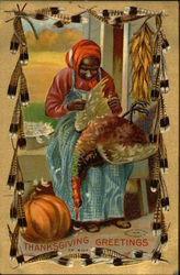 African American Woman Plucking Turkey Feathers Postcard