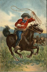 Man with lasso on horse Man with lasso on horse