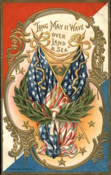 American Flags with Ribbons and Flora Postcard