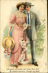 Couple Leaning Close Outdoors Postcard