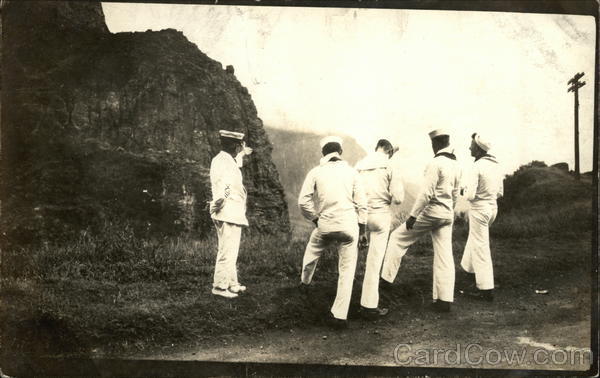Uniformed sailors on shore, Hawaii Navy