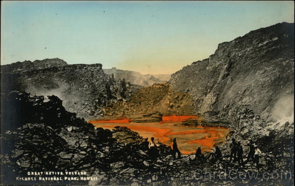 Great Active Volcano - Kilauea - Men Standing Near Lava Hawaii