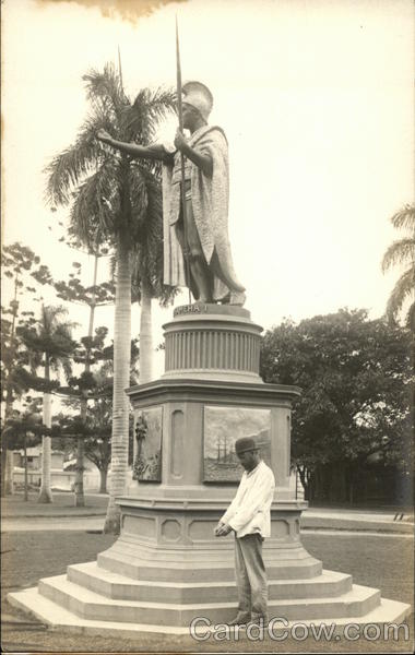 Man Standing Beside Statue of King Kamehameha Honolulu Hawaii
