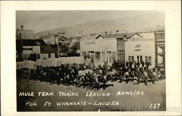 Mule Team Trains Leaving for Ft. Washakie - Lauder Rawlins Wyoming