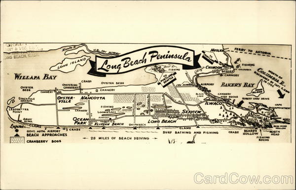 Map of Long Beach Peninsula, WA Washington Postcard