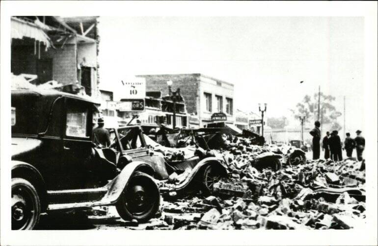 Broken Buildings and Cars After Earthquake Long Beach California