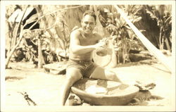 Hawaiian Man Working and Grinding Postcard
