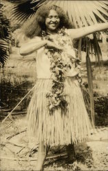 Rare- Hawaiian Woman Wearing Hula Skirt and Lei Rare- Hawaiian Woman Wearing Hula Skirt and Lei