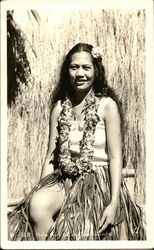 Hula Girl with Grass Skirt and Lei Postcard