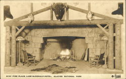 Fire Place, Lake McDonald Hotel Postcard