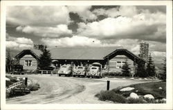 Mountain Log Lodge with Cars Postcard