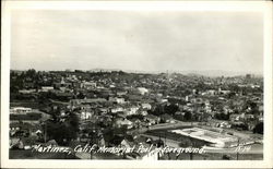 Town View with Memorial Pool in Foreground Postcard