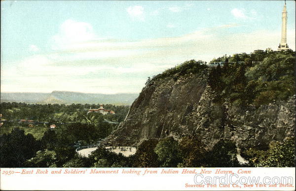 East Rock and Soldiers Monument looking from Indian Head New Haven Connecticut