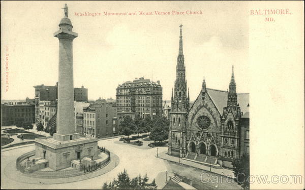 Washington Monument and Mount Vernon Place Church Baltimore Maryland
