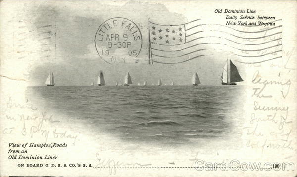 View of Hampton Roads from an Old Dominion Liner Boats, Ships