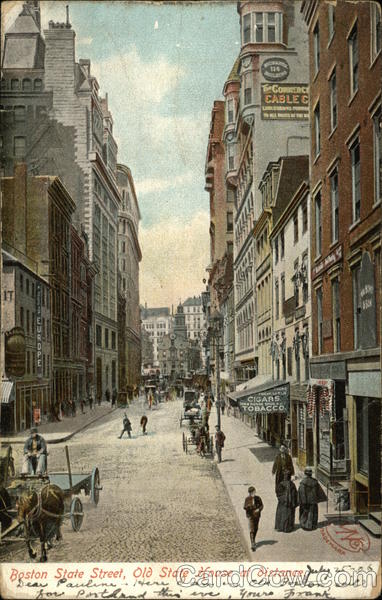 State Street, Old State House at Distance Boston Massachusetts