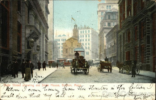 State Street Showing Old State House Boston Massachusetts