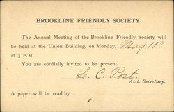 Brookline Friendly Society Postcard