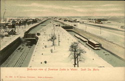 Birds-Eye View of American Locks in Winter Sault Ste. Marie, MI Postcard Postcard Postcard
