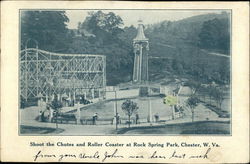 Shoot the Chutes and Roller Coaster at Rock Spring Park Postcard