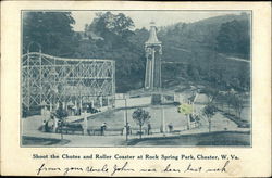 Shoot the Chutes and Roller Coaster at Rock Spring Park Chester, WV Postcard Postcard Postcard