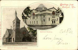 Two Church Views - Trinity Episcopal and Baptist Temple Postcard