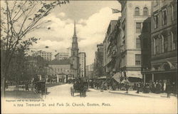 Tremont St. and Park St. Church Postcard