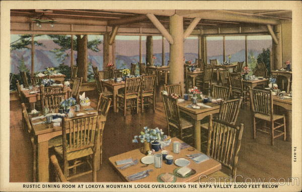Rustic Dining Room at Lokoya Mountain Lodge Overlooking the Napa Valley 2,000 Feet Below California