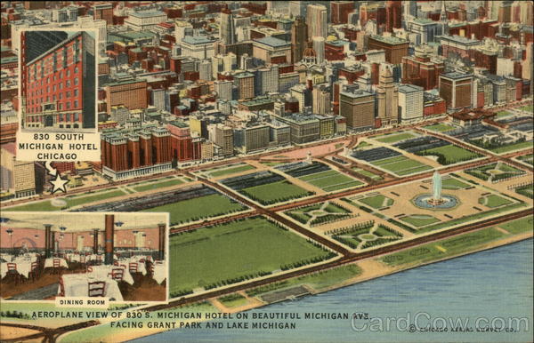 Aeroplant View of 830 S. Michigan Hotel on Beautiful Michigan Ave Chicago Illinois