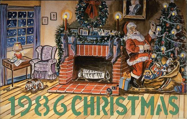 Santa in House putting toys under tree Santa Claus