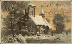 Snowy church Christmas Postcard Postcard