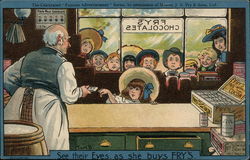 See Their Eyes as She Buys Fry's Chocolate Postcard