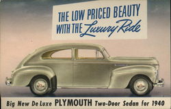 Big New De Luxe Plymouth Two-Door Sedan for 1940 Cars Postcard Postcard
