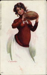 Harvard University College Girl with Football Postcard