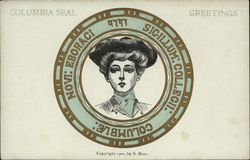 Columbia University College Girl in Seal Postcard