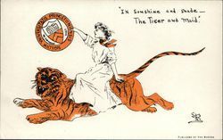 Princeton University College Girl, Tiger Mascot and School Seal Postcard