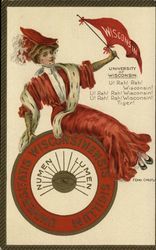 University of Wisconsin College Girl and School Seal Postcard