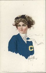 University of California College Girl in Blue & Yellow Postcard