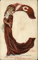 University of Chicago College Girl with Flag Postcard