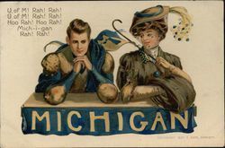 University of Michigan College Girl and Football Player College Girls Postcard Postcard Postcard