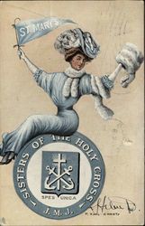 Rare St. Mary's College Seal and College Girl Postcard