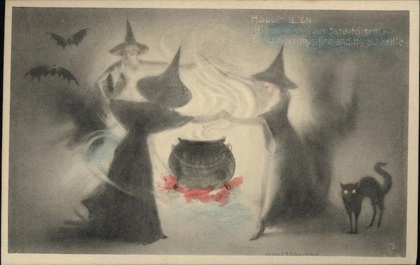 Three Witches Surrounding Cauldron Gibson Halloween