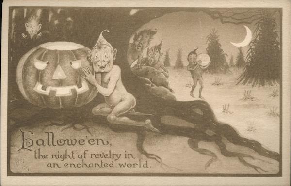 Goblin and Jack O'Lantern Under Tree Halloween