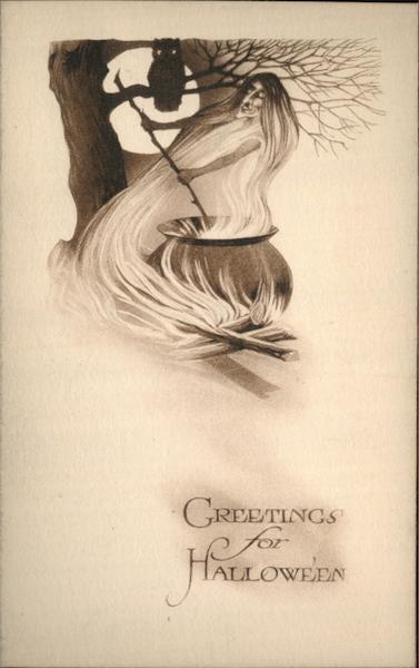 Witch Stirring Cauldron Halloween